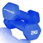 Strauss Vinyl Dumbbell Set for Men & Women |Ideal Home & Gym Workout |Non-Slip Grip, Compact & Portable | Fitness Gym Equipment for Strength Training, Bodybuilding, & Aerobics|2Kg Each,4Kg Pair,(Blue)