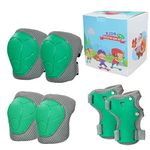 LANOVAGEAR Children Knee Elbow Pads, Kids Protective Gear Set 2-8 Years, Kids Toddler Knee Elbow Wrist Pads for Skateboard Scooter Bike Cycling Skating Rollerblading (Green, S)