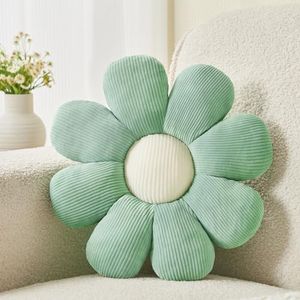 Mepherl Flower Pillow,Daisy Pillow Flower Shaped Throw Pillow,Cute Pillows Flower Cushion,Flower Floor Pillow Seating Cushion for Bedroom,Sofa,Couch(15.7",Green)