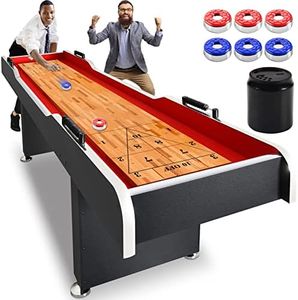 SereneLife Shuffleboard Table, 9ft Poly Coated Surface, with Accessories, Abacus Style Scoring, Fast Puck Action Play, Indoor and Outdoor Portable Arcade Shuffle Board Game Table for Kids and Adults