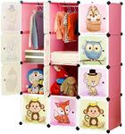 BRIAN & DANY Portable Cartoon Clothes Closet DIY Modular Storage Organizer, Sturdy and Safe Wardrobe for Children and Kids, 8 Cubes&2 Hanging Sections, 30% Deeper Than Standard Version, Pink