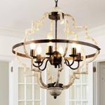 DLLT 22'' Farmhouse Orb Chandelier, 6-Light Dining Room Light Fixtures Over Table, Rustic Metal Chandelier Adjustable Height, Hanging Pendant Lighting for Kitchen Island Entryway Foyer, UL Listed