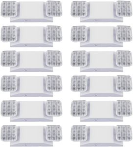Indoor Emergency Lights with Battery Backup (90 Minutes), 2 Adjustable LED Heads of Power Outage, Wall Mount, Hard Wired, Test Switch and Charge Indicator 120-277V, Fire Resistant (UL 94V-0) (12 Pack)
