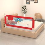 BAYBEE Baby Bed Rail Guard for Baby Toddlers Safety, Portable Kids Bed Rail Safeguard Fence with Adjustable Height | Foldable Single Side Bed Protector for Newborn Baby Falling (180x63cm, Red)