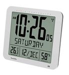 Youshiko Jumbo Large Radio Controlled Wall Clock (UK & Ireland Version/Premium Quality/Clear Display), Large 3.27 inches Time digits, Temperature/Humidity display (Silver)