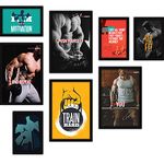 FATMUG Framed Wall Paintings for Home and Gym - Workout Posters Glass, Multicolour - Set of 8