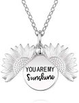 Jinlou You are My Sunshine Stamped Sunflower necklace Locket 925 Sterling Silver Pendant Necklace for Women Teen, Metal