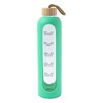 32 OZ Borosilicate Glass Water Bottle, Leak Proof Motivational Water Bottle with Time Marker, BPA Free Sports Water Bottle with Silicone Sleeve & Bamboo Lid