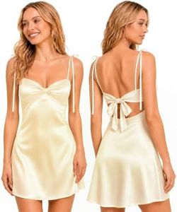 Champagne Dress for Women Silk HOCO Homecoming Dresses for Teens 2026 Short Satin Dress Bow Tie Formal Prom Dress Adjustable Strap Sweetheart Neckline A-Line