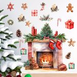 33 x 38.1 Inch Christmas Wall Decals Christmas Fireplace Candle Gingerbread Man Wall Stickers Removable Christmas Wall Sticker Art Decor for Xmas Holiday Party Supplies Home Wall Decor