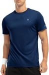 Rdruko Swim Shirts for Mens Quick Dry Running Gym Runing UV Shirt Rash Guard Base Layer Snorkeling Swimming Surfing Tops Navy Blue L