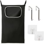 Hanging Laundry Hamper, Hanging Laundry Hamper with Stainless Steel Hooks and Adhesive Hooks, Space Saving Hanging Laundry Hamper Bag and Bathroom Over The Door Hamper(80 x 49 CM) (Black)