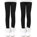 Auranso Girls Winter Warm Cotton Fleece Lined Leggings Thick Thermal Tights Pants Pack of 2, 11-13 Years Black