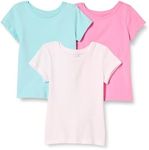 Amazon Essentials Girl's 3-Pack Short Sleeve T-Shirt, Pink/Aqua/White, S (6/7)