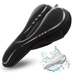 RONUX Narrow Bike Seat Cushion, Memory Foam & Gel Extra Comfort Pad Bicycle Saddle Cushions, Exercise Road Peloton Mountain Bikes Comfy Cycling Accessories, Women Men, Waterproof Rain Cover -Black