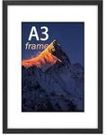 wyewye A3 Picture Frame, Frame for A3 Print, A3 Frame with Plexiglass and Mount, Picture Frames for Only Wall Mount, Solid Wood, Black, Pack of 1