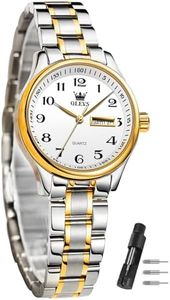 OLEVS Two Tone Watches for Women - Stainless Steel with Date, Luxury Arabic Numerals, Gold & Silver Tones, Reloj para Mujer