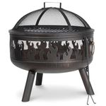 Dellonda Deluxe 24" Firepit, Fireplace, Outdoor Patio Heater, Modern Flame Design, Decoration Rings, Supplied with Cooking Grill, Safety Screen & Poker - DG117