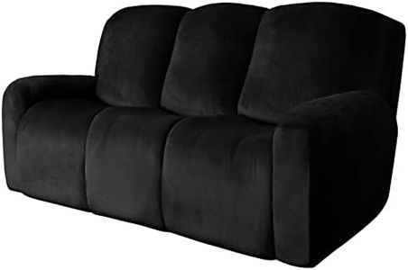 Easy-Going Velvet 8-Pieces Recliner Couch Covers Reclining Couch Covers for 3 Seat Recliner Sofa Slipcovers Thick Soft Washable (3 Seater, Black)