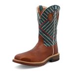 Twisted X Men's 12" Western Work Boot Steel Toe, Cognac & Dark Green, 8 Wide