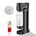 Skyehomo Sparkling Water Maker, Cordless Soda Maker Machine with Pressure Gauge, Quick & Customized Carbonator Black, with BPA Free PET Bottle, Compatible with 60L CO2 Exchange Cylinder (NOT Included)