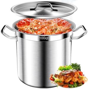 Commercial Grade Large Stock Pot - 100 QT Soup Pot with Lid - Non-Nickel Stainless Steel Stock Pots - Healthy Cookware Polished Stockpots - Heavy Duty Cooking Pots, Cookware Sauce Pots