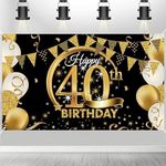 Yuanbigtai 40st Birthday Decorations for her him, Men Women Black Gold 40st Birthday Backdrop Banner,40 Years Old Party Supplies Photography Background Girls Boys 72.8 x 43.3 Inch (40th)