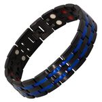 HyyMe Men's Magnetic Bracelets, Lymphatic Drainage Therapeutic Bracelets for Men Arthritis Relief Lymph Detox Titanium Steel Bracelet with 4 Element Therapy Magnets (Black+Blue)