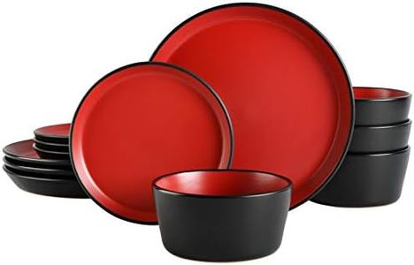 Gibson Elite Soho Lounge Reactive Glaze Stoneware 12-Piece Dinnerware Sets, Coupe, Matte Red