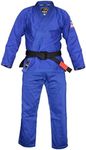 FUJI Lightweight Brazilian Style Jiu Jitsu Uniform, BJJ Uniform with Pearl Weave Fabric Jacket and Bungee Drawstrings, Blue, Size A5