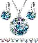 Leafael Ocean Bubble Women's Jewelry Set Made with Swarovski Crystals Light Sapphire Blue Green Purple Costume Fashion Pendant Necklace Earring Set, Silver Tone, 18" + 2", Gifts for Women