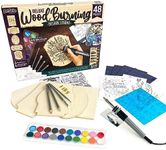 Artskills Wood Burning Kit for Beginners - Deluxe Pyrography Wood Engraving Art Kit with Burner Pen, Stencils, Watercolor Paints - 48 Piece DIY Woodburning Tool Kit for Adults & Kids