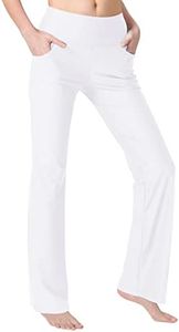 Zeronic Bootcut Yoga Pants for Women with Pockets High Waisted Workout Running Pants Tummy Control Long Bootleg Work Pants, White, Medium