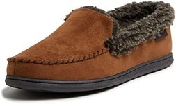 Dearfoams Mens Eli Microfiber Indoor/Outdoor with Whipstitch Detail Suede Moccasin Slipper, Chestnut, Medium