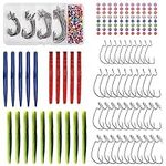 Fishing Wacky Worm Lures Kit, 160pcs Wacky Worms Soft Plastic Lures, Worm Hooks, Fishing Beads, Fishing Worms Swimbaits Lures Kit for Trout Salmon Walleye Tackle Box