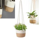 Plant Hangers Hanging Basket Planter Flower Pot Cotton Rope Woven Baskets 72cm Wall Hanging Planter Ceiling Plants Holder Indoor Outdoor Flower Pot Storage Hanger Decorative for Home Garden