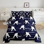 Castle Fairy Hockey Players Pattern Comforter Set Queen Size Sports Theme Bedding Set for Kids Boys Girls Bedroom Decoration Ice Hockey Bed Duvet Insert Hockey Stick Comforter with 2 Pillowcase