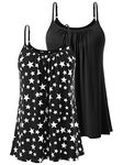 ROSYLINE Womens Camisoles with Casual Pleated Spaghetti Cami for Womens Adjustable Straps Tank Tops Black/Black Star L