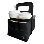 ZOOUS Reusable Portable Drink Carrier with Handle 4 Cups, Cup Carriers Holder Tote Bag for Coffee Cup and Drinks, Cup Holder for Food Delivery, Organizer Pockets, Black