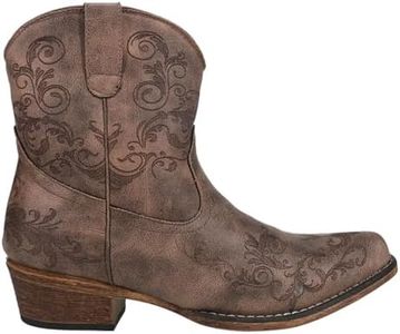 Roper Women’s Short Stuff Boot – 7” Zipper Shaft - Snip Toe Fashion Booties, Flexible TPR Outsole, Cushioned Footbed, Western Cowgirl Boot, Brown, 10.5