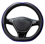 Mayco Bell Flat Bottom Steering Wheel Cover Anti-Slip,Safety,Soft,Breathable,Durable,Full Surround,Comfortable Grip Microfiber Leather (D Shape, Black Dark Blue)