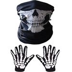 HUPOO White Skeleton Gloves and Skull Face Mask Half Ghost Bones Cosplay Costumes for Adult Halloween Dance Costume Party