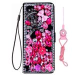 HFICY Sparkly Leather Wallet Phone Case for Samsung with 2 Pack Glass Screen Protector and 2 Lanyards, Bling Flip Women Cover (Goast Skull,for S23 Ultra)