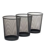 3 Pack Metalic Trash Cans for Home or Office, 4 Gallon Black Mesh Round Open Top Wastebasket, Under Desk Trash Can, Lightweight & Sturdy for Garbage or Recycle