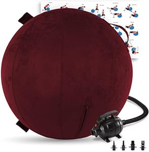 Exercise Ball 65cm/26in, Arizona Maroon Microsuede Leather Cover with Electric Quick Pump For Yoga, Pilates, Fitness Balance Stability, Office Ball Chair Seat. Soft & Slip Resistant, Pro Guide