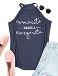 OUNAR Women Mamacita Needs A Margarita Shirt Rocker Tank Tops Running Vacation Halter Tee Funny Graphic Tee Shirts Blouses, 2-navy Blue, X-Large