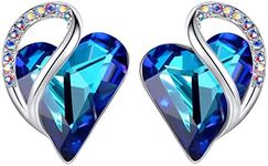 Leafael Infinity Love Heart Stud Earrings for Women, Silver Tone Fashion Statement Jewelry, Birthday Gifts for Daughter Girlfriend Mom Wife Her, September Birthstone Crystal, Rainbow Blue