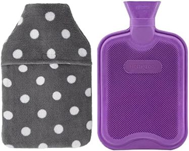 HomeTop Premium Classic Rubber Hot or Cold Water Bottle with Soft Fleece Cover (2 Liters, Purple/Gray Polka Dot Envelope Cover)