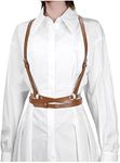 JASGOOD Punk Waist Belt Women PU Leather Halloween Skinny Chest Adjustable Belt with Gothic Circle for Club(Brown,Fit Waist Size 28"-36")