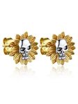 Bandmax Sunflower Skull Stud Earrings Gold Plated 925 Silver Novelty Stylish Skull Ear Studs for Women Men Gift for Girlfirend Wife Best Friend